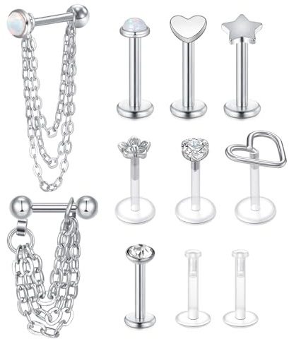 VFUN Flachrücken Vorwärts-Helix-Piercing 1.2mm Baumeln Kette 16G Chirurgenstahl Lippenpiercing Labret Piercing Conch Tragus Helix Piercing Für Damen