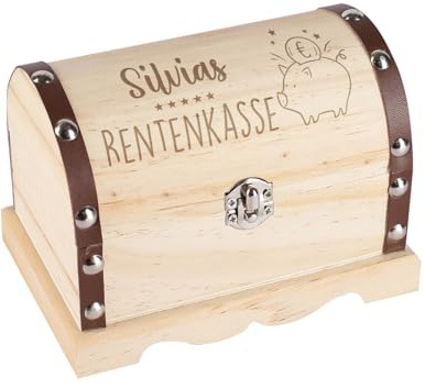 Herz & Heim® Personalisierte Schatztruhe als Geschenk zur Rente, perfekte Geldgeschenkverpackung (S)