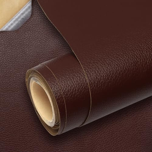 Cuero Adhesivo, polipiel adhesiva para tapizar, Parche de reparación de cuero PU de, para Sofá, Asiento de Coche, Muebles, Chaquetas, Bolso de (Marron oscuro, 60 * 300cm)