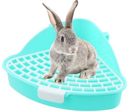 Bac à litière d'angle pour lapin, petit bac à litière pour cage, petit animal, triangulaire, bac à litière pour cochon d'Inde, furet, hamster, chinchilla, écureuil (bleu)