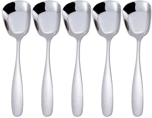 Stainless Steel Spoons 5Pcs Square Head Spoons Thick Heavy Soup Spoons Large Handle Ice Cream Dessert Spoons Silver Minimalist Spoons, 6.69x1.73