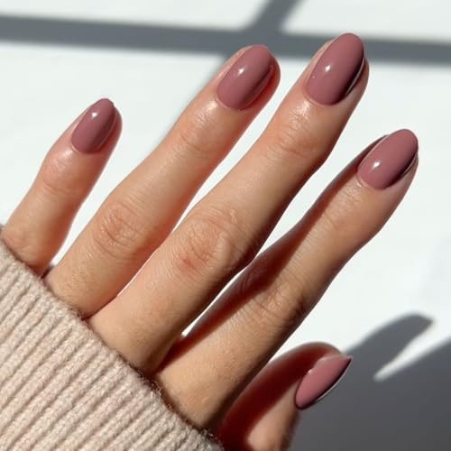 Glamnetic Press On Nails - Fall Mauve | Opaque Muted Blush Mauve Short Oval Fake Nails, Reusable | 15 Sizes - 30 Nail Kit