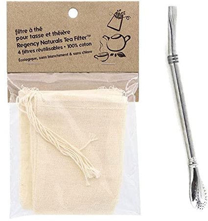 4 filtres à thé réutilisables + paille inox avec filtre