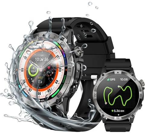 LogHog Amoled Smart Watch impermeabile fino a 3 atm, con GPS, bussola, altitudine, pressione dell'aria, batteria extra large da 540 mAh, corpo in metallo robusto, compatibile con Android iOS