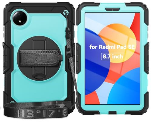 Custodia protettiva per tablet Compatibile con la custodia Xiaomi Redmi Pad SE 8.7/Redmi Pad SE 4G 2024 con protezione schermo, [Cavalletto] [Tracolla] Custodia robusta antiurto, girevole a 360°, cint