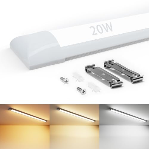 Probapro 20W LED Feuchtraumleuchte Deckenleuchte, 60cm 3000K/4000K/6500K Wasserdicht IP65, LED Wannenleuchte Feuchtraumlampe Röhre für Garage Keller Bad Werkstatt Feuchtraum Warenhaus