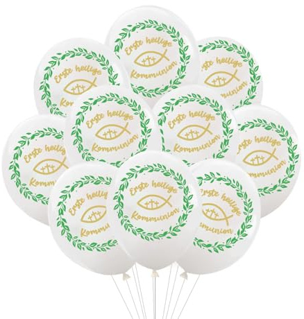 10 Kommunion Luftballon, Ballons mit Fischmotiv und Kommunion Deko, Luftballon Christliche Deko, für Kommunion Taufe Weiß.