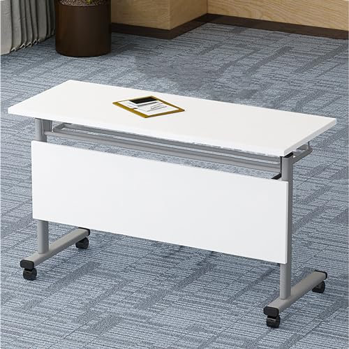 WWERTYY Klappbares Besprechungstisch-Set, Schulungstisch, Klappschreibtisch, mobiler Schulungstisch mit Klappplatte und feststellbaren Rädern, rechteckiger, rollbarer, multifunktionaler Co