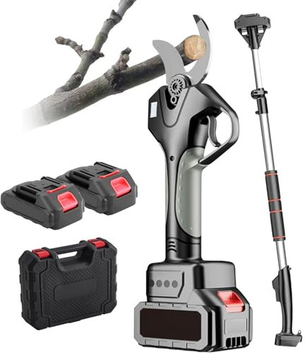 AUTUMFLATGAO Sécateur électrique, Sécateur à Branches avec Perche Télescopique De 2.1M / 2×4.5Ah Batteries, Diamètre Max 50mm, Sécateur sans Fil avec écran LCD