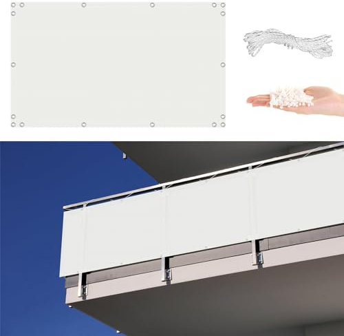 3 x 6 m weißer Maschendrahtzaun Balkonsichtschutz mit Seil und Aluminiumösen für Gartenzäune, Mauern und Hof