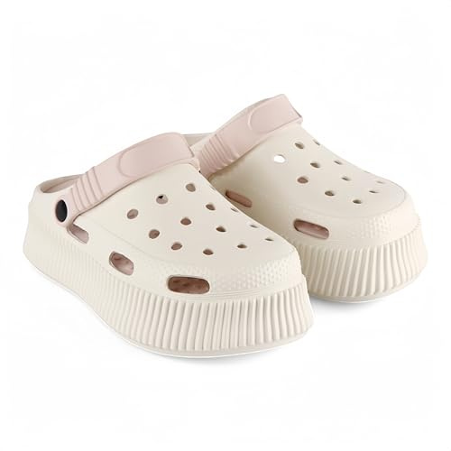 CHILLIFE Zuecos de Plataforma de Mujer, Calzado de Playa, Piscina, Jardín y Ducha, Sandalias de Verano – Fabricado en Portugal (Crema, Sistema Tallas Calzado EU, Adulto, Números, Mediano, 40)