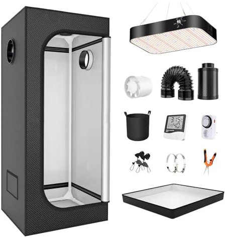 Tenda Da Coltivazione,Sistema Completo Per Tenda Da Coltivazione Indoor Con Luce Led A Spettro Completo Con Timer E Igrometro,Tessuto Oxford 600d,100 * 100 * 200cm-Dimmingversion200W(set)