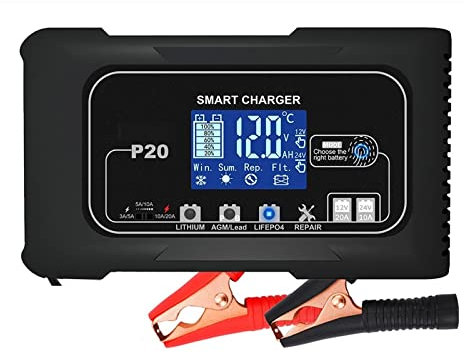 SHEHUALI Autoladegerät, 20A 12V-24V Smart Autobatterie-Ladegerät 7-Stufen-Motorrad-Batterie-Reparatur for Auto-Blei-Säure-Lithium-LiFePo4-Batterien