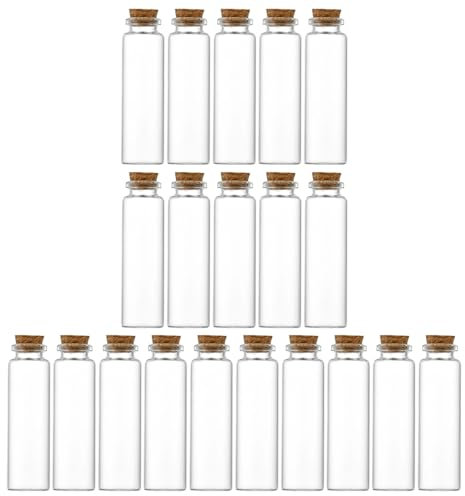 Cozylkx 20 Botellas Vacías para Mensajes, Pequeñas Botellas De Vidrio De 50 Ml para Deseos, Tarros De Especias con Tapón De Corcho para Manualidades Y Regalos De Boda