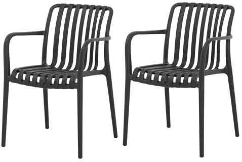 SUN TIME Design Gartenstühle 2er Set, Elegante Stapelstühle in Schwarz, ergonomische Esszimmerstühle aus hochwertigem Kunststoff, wetterfeste Balkonstühle für Terrasse & Büro, Indoor & Outdoor