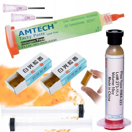 Rosfix Set Flux RMA-223, ZJ-18, NC-559-ASM – Lödflödesmedel gel med doseringsnål och kolv | No-Clean, 10 cc + 2 × 60 ml | För BGA, SMD, PCB reparation | lödtillbehör elektronik