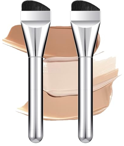 Lot de 2 pinceaux Kabuki pour fond de teint - Pinceau à poudre - Pour mélanger les crèmes liquides, les correcteurs, les correcteurs - Qualité professionnelle