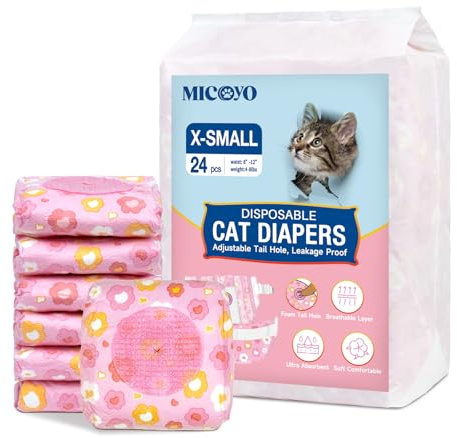 MICOOYO Pannolini usa e getta per gatti femminili super assorbenti per cuccioli di gatto e cane, pannolini igienici per donne in calore e incontinenza (fiore rosa,XS, 24)