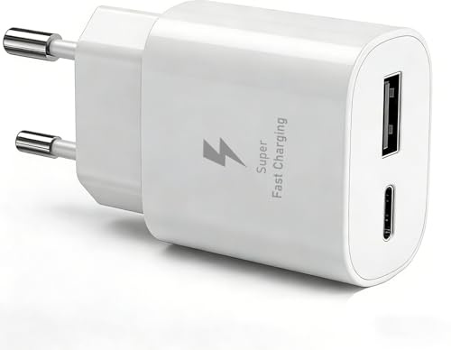 USB C Ladegerät 25W 2 Port Adapter Schnellladegerät für iPhone 17 16 Pro Max 16e 15 Plus für Samsung Galaxy S26 S25 S24 S23 A56 A55 A36 A35 A26 A17 A16 Handy Netzteil USB A Stecker Charger