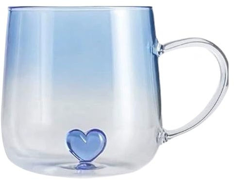 Tasse en verre – Tasses à café en forme de cœur, tasses à thé transparentes avec poignée, grande tasse en verre borosilicate pour le thé, verres à latte élégants, cadeau pour les amateurs de café, 8 x
