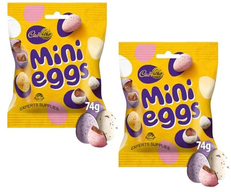 2 x Cad Mini Eggs Chocolate Eggs Bag 74g, Solid Milk Chocolate Eggs In A Crisp Sugar Shell Perfect For Sharing and Gifting For Kids and Adults for Easter Suitable for Vegetarians