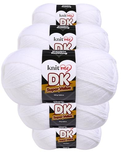 Knit Me DK Wolle 5x100g Vorteilspack – Weiches Acrylgarn zum Stricken & Häkeln, 1500m, pflegeleichtes Garn für Schal, Mütze, Decke, Pullover & Amigurumi (Weiß)