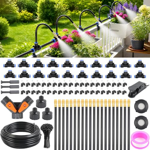 MaxEarn 360° Adjustable Drip Irrigation System Kit, 65.5FT (20M) Automatic Watering Kit with 1/4 PE Tubing Hose & 20pcs Adjustable Copper Nozzles for Plants, Patio, Garden, Yard, Lawn, Greenhouse