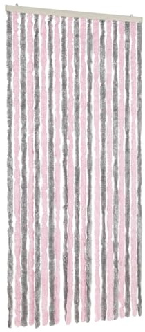 Gecheer Fliegenvorhang Silbergrau und Rosa 90x220 cm Chenille, Türvorhang als Fliegenschutz Insektenschutz für Terrassentür Wohnmobil Tür Raumteiler Sichtschutz
