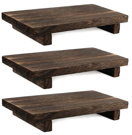 Lirynox 3 Pcs Wood Decorative Dispenser Display, 9 x 6 in Bathroom Counter Risers Decor Farmhouse Soap Pedestal Stand Small Wood Riser Plant Tray for Home Decoration Bathroom Kitchen Counter (Brown)