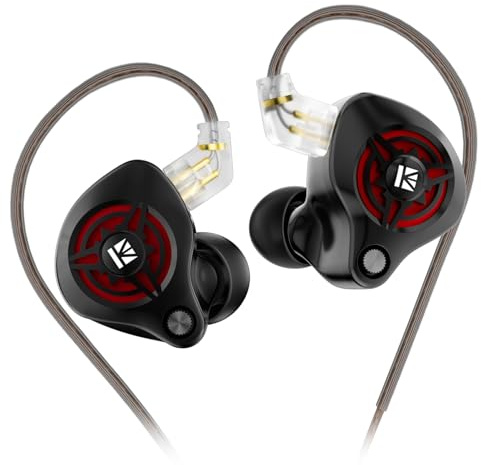 Yinyoo KBEAR BK1 Auriculares In Ear Monitor con Cable,Auriculares HiFi para Gaming Controlador Dinámico de 10mm,Ideales para Gamers,Esports (3.5,Sin Mic Negro-Rojo)