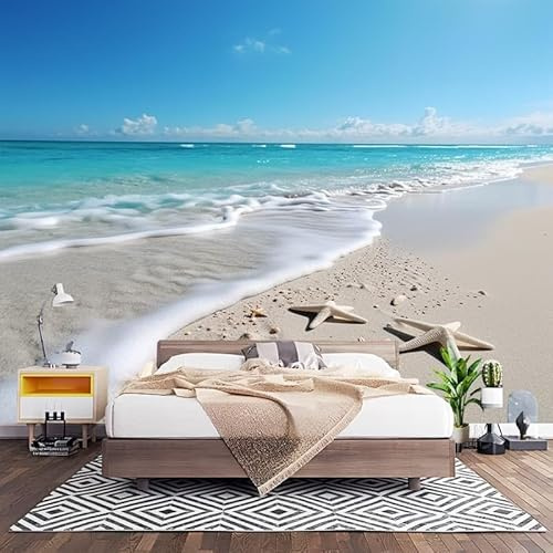 Papel Pintado Panorámico Fotomurales Paisaje de Playa Costera 400x280 cm, Murales de Pared Decoración Póster in Tejido No Tejido AtmóSfera Personalizado 3D Para Salón Dormitorio Oficina