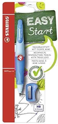 Ergonomischer Druck-Bleistift für Rechtshänder - STABILO EASYergo 3.15 in blau - Einzelstift - inklusive 1 dicken Mine - Härtegrad HB & Spitzer