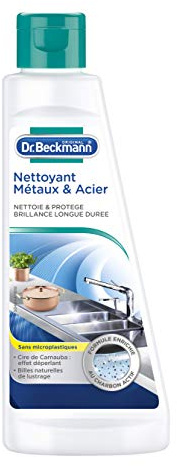 Dr. Beckmann - Nettoyant Métaux & Acier - Produit Ménager Maison Dégraissant Au Charbon Actif - Nettoie & Protège - Brillance Longue Durée Sans Laisser de Traces - 250ml - Lot de 3
