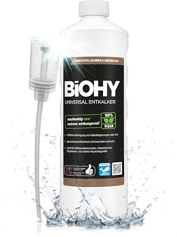BiOHY Decalcificante universale (Bottiglia da 1l) + Distributore | Concentrato universale per tutti gli elettrodomestici | Compatibile con tutte le macchine da caffè (Entkalker)