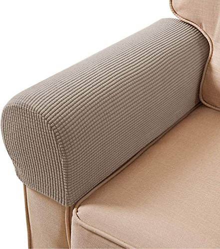 Arm Rest Covers Set, Pack of 4 Stretch Armchair Arm Covers Soft Polyester Arm Caps Non Slip Furniture Protector For Chair, Sofa, Couch(Sand)