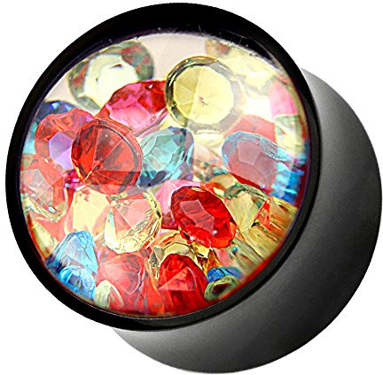 Taffstyle Ohr Plug Flesh Tunnel Piercing Ohrpiercing mit bunten Kristallen gefüllt 12mm