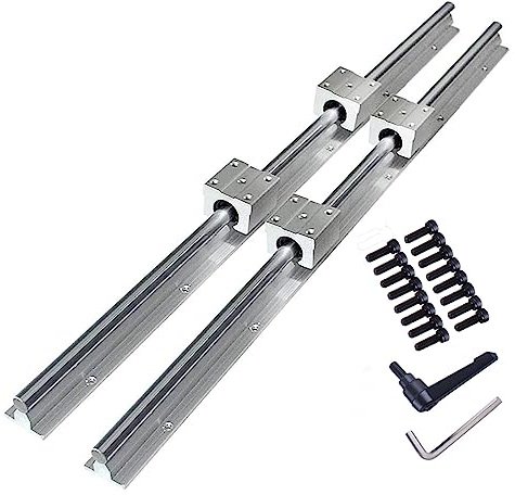 GooEquip 2 Stück Linearschiene SBR12 1000mm Linearlager-Gleitset mit 2 Linearführungswellen und 4 SBR12UU Lagerblöcken, Führungsschienenset für Drehmaschinen(SBR12-1000mm)