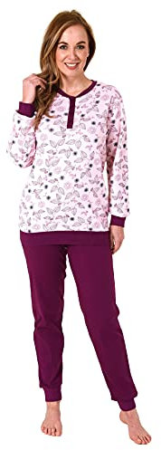 NORMANN-Wäschefabrik Noble pijama largo para mujer con puños – también en tallas grandes – 212 201 96 105, Rosa., 56-58