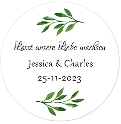 50 STICKERS Blumen PERSONALISIERT 'Lasst unsere Liebe wachsen' Hochzeit Aufkleber, 40mm Runde Liebe Saat/Blumensamen Etiketten für Hochzeit,Taufe,Konfirmation,Gastgeschenk,Tüten - Rd 281 (007)