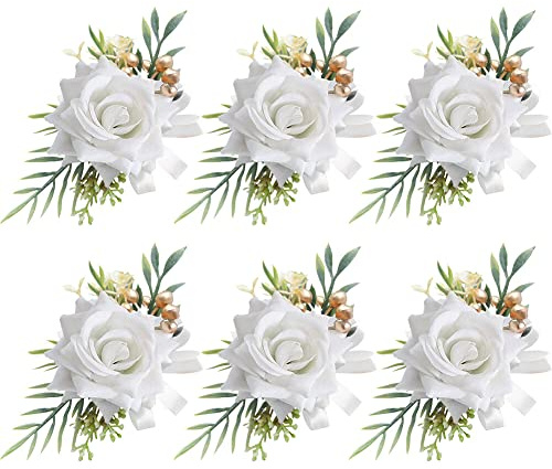URFEDA 6 Stück Boutonniere Hochzeit Rose Gästeanstecker Hochzeit Handgelenksblume Zubehör Künstliche Ansteckblume Bräutigam Hochzeitsanstecker mit Clip für Braut Brautjungfer Gäste Herren Damen Party