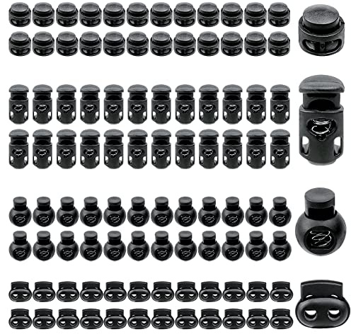 Ysimple 100 pcs 4 Styles Plastic Drawstring Cord Locks Cord Oval Toggle Stopper Sliders End Spring Toggles for Cords Stopper Slider for Backpacks Shoelace Spor