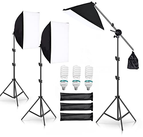 Andoer Studio Photography Light Kit Softbox Set di illuminazione con lampadina a LED da 135 W 50x70cm Softbox 2M Light Stand Boom Arm per ritratto in studio Prodotto Foto Video Trasmissione