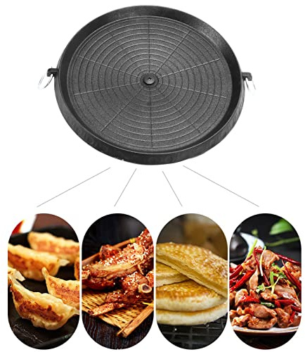 Topyond Grill Pan, Korean Grill Pan with Oil Hole Design, Non Stick BBQ Pan Easy to Clean, Heat Evenly Wear Resistant Double Layer Barbecue Skillets for Home Outdoor
