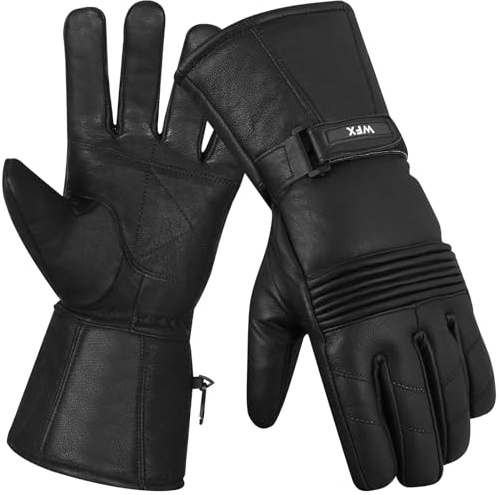 WFX Motorbike Gloves Winter Windproof Wrist Straps Leather Gloves Mens Padded Thermal Heated Motorcycle Gloves Warmer Lined Skiing Warm Hand Gloves Waterproof Gift for Women