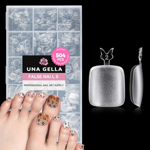UNA GELLA Capsule Américaine Ongle Pieds Carrés Courts, 504 Pièces 15 Tailles, Gel Préformé Doux Full Cover Mat Squoval pour Orteils, Extension et DIY