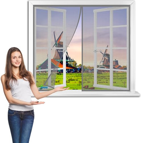 Fliegengitter für Fenster als Rollo, 165 x 135 cm Anti Moskito Fliegengitter, Insektenschutzrollo Fliegengitterrollo für Terrassentür Wohnzimmer Balkontür【Grau】
