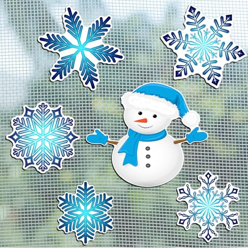Konohan 12 Stück/6 Paar Winter-Schneeflocken-Fliegengitter-Türmagnete, Schneemann, doppelseitiger Türmagnet, Flexibler Schutz, dekorative Bildschirmmagnete für Fenster, Schiebetüren
