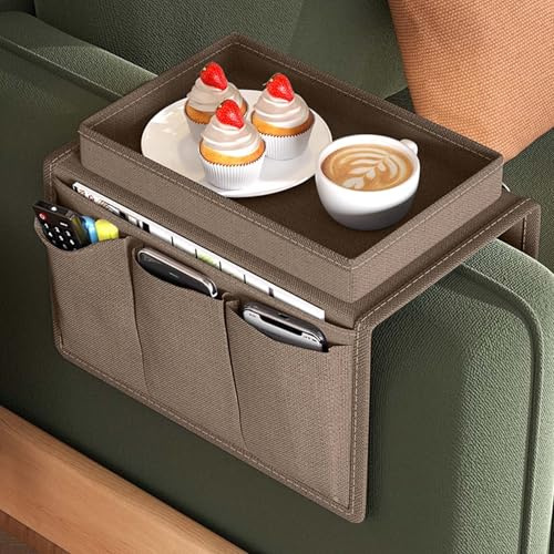 Organizer per Bracciolo Divano, Tasca Portaoggetti da Divano, Vassoio per Divano, Borsa per Appendere Braccioli, Borsa Appendere Braccioli Divano per Telefono, Libri, Riviste, Telecomando (Caffè)