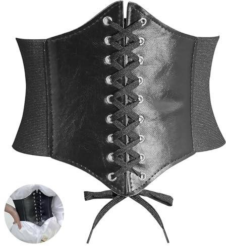 YUGUOLAN Corset Halloween Piratengürtel - Elastisches Leder Corsage für Damen, Retro-Korsettgürtel für Partys und andere Events (Schwarz)