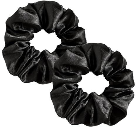 Seiden‑Scrunchies für Damen, weiche Haargummis aus Seide, elastischer Pferdeschwanzhalter, haarschonender Haargummi für Alltag und Schlafen, Schwarz, 2 Stück